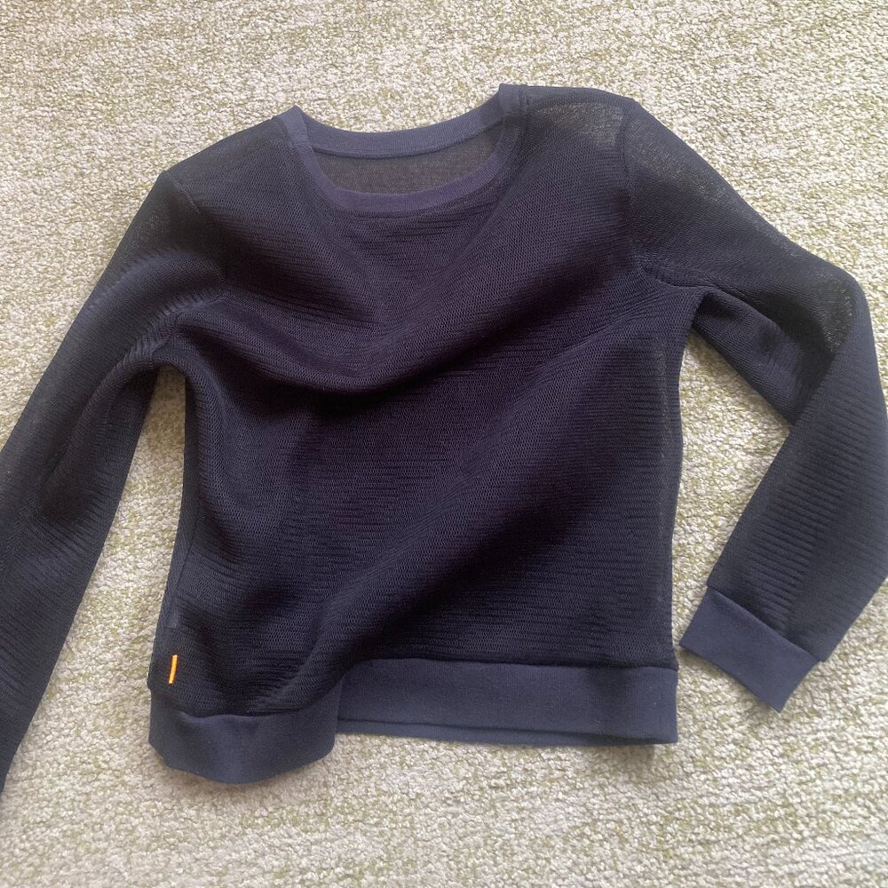 Black mesh crewneck sweater